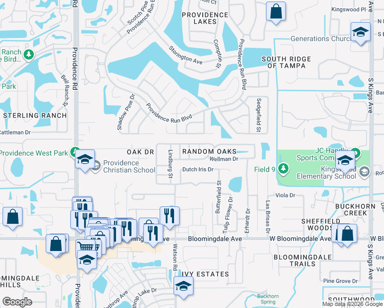 map of restaurants, bars, coffee shops, grocery stores, and more near 5405 Locklear Place in Riverview