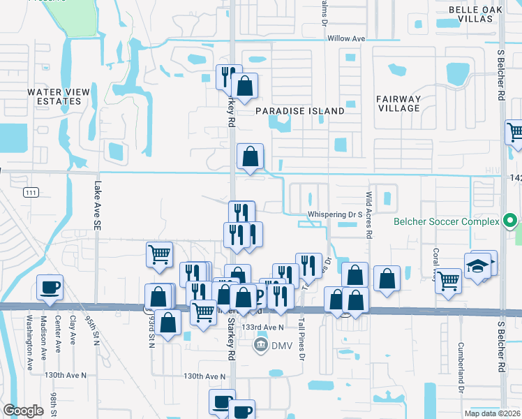 map of restaurants, bars, coffee shops, grocery stores, and more near 8861 Christie Drive in Largo