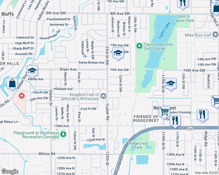 map of restaurants, bars, coffee shops, grocery stores, and more near 2405 Hillsdale Avenue in Largo