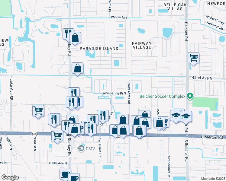map of restaurants, bars, coffee shops, grocery stores, and more near 1823 Tall Pines Drive in Largo