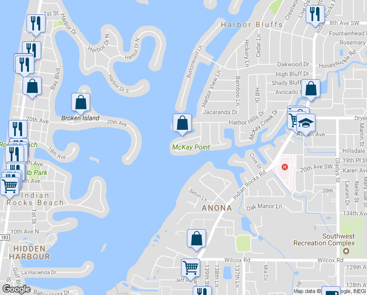 map of restaurants, bars, coffee shops, grocery stores, and more near 4523 Clearwater Harbor Dr S in Largo