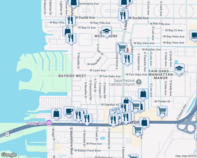 map of restaurants, bars, coffee shops, grocery stores, and more near 4503 South Cooper Place in Tampa
