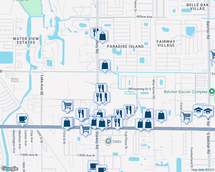 map of restaurants, bars, coffee shops, grocery stores, and more near 8861 Christie Dr in Largo