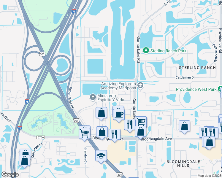 map of restaurants, bars, coffee shops, grocery stores, and more near 2125 River Turia Circle in Riverview