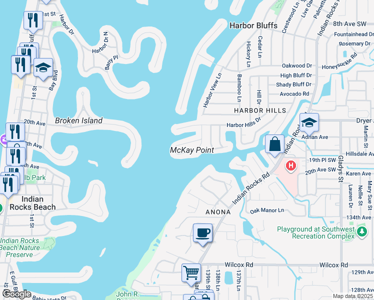 map of restaurants, bars, coffee shops, grocery stores, and more near 4471 Clearwater Harbor Drive in Largo