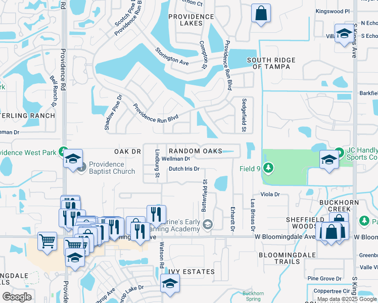 map of restaurants, bars, coffee shops, grocery stores, and more near 5406 Bieriot Pl in Riverview