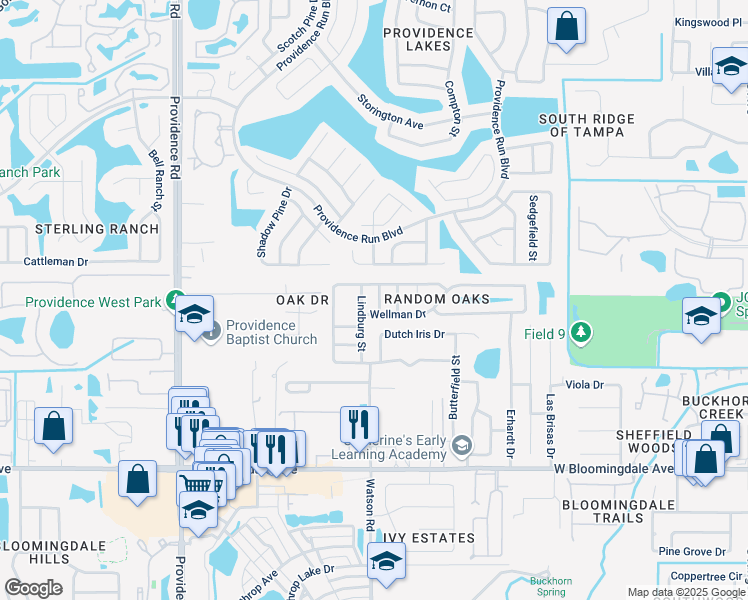 map of restaurants, bars, coffee shops, grocery stores, and more near 5405 Locklear Place in Riverview