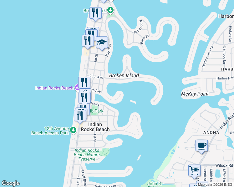 map of restaurants, bars, coffee shops, grocery stores, and more near 444 18th Avenue in Indian Rocks Beach