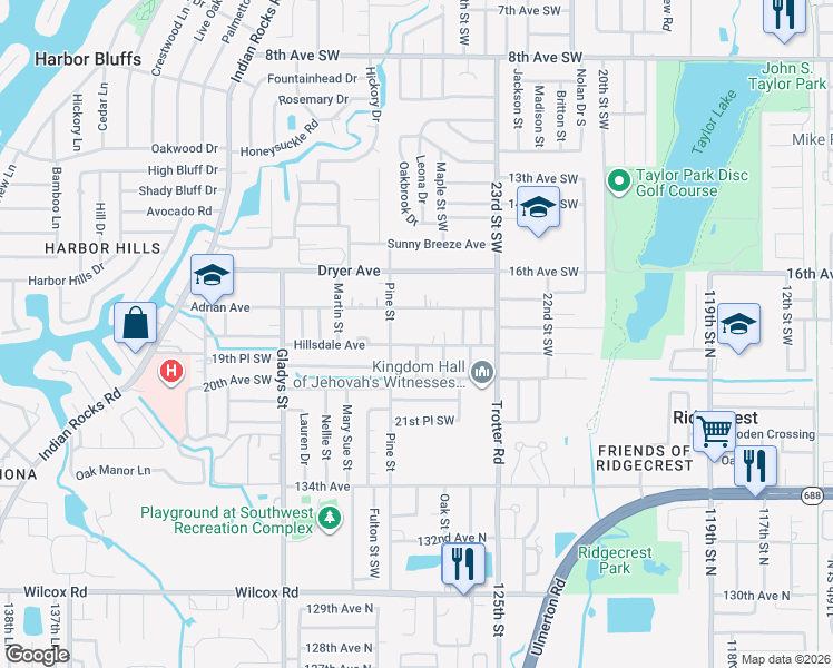 map of restaurants, bars, coffee shops, grocery stores, and more near 2711 Hillsdale Avenue in Largo