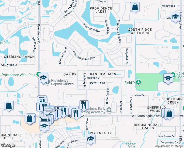 map of restaurants, bars, coffee shops, grocery stores, and more near 5405 Locklear Place in Riverview