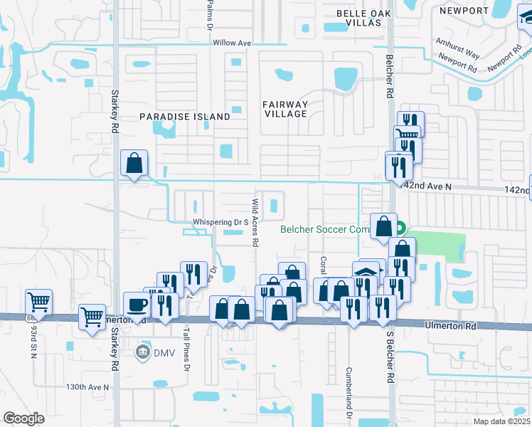 map of restaurants, bars, coffee shops, grocery stores, and more near 1717 Needles Lane East in Largo
