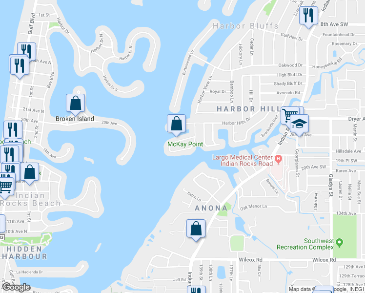 map of restaurants, bars, coffee shops, grocery stores, and more near 4471 Clearwater Harbor Drive in Largo