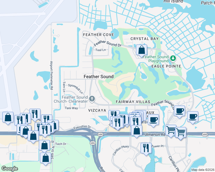 map of restaurants, bars, coffee shops, grocery stores, and more near 2758 Heron Place in Clearwater