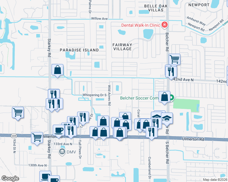 map of restaurants, bars, coffee shops, grocery stores, and more near 1717 Needles Lane East in Largo