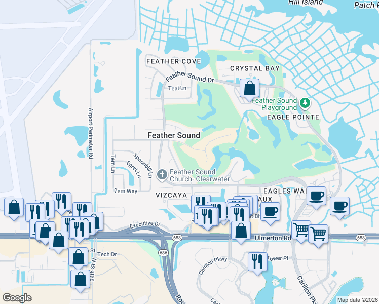 map of restaurants, bars, coffee shops, grocery stores, and more near 2758 Heron Place in Clearwater