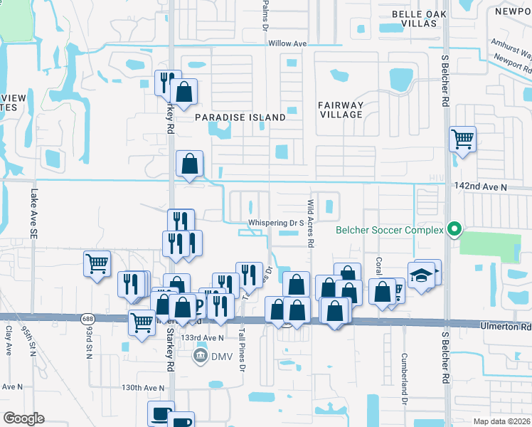 map of restaurants, bars, coffee shops, grocery stores, and more near 1823 Tall Pines Drive in Largo