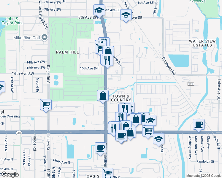 map of restaurants, bars, coffee shops, grocery stores, and more near 1799 Seminole Boulevard in Largo