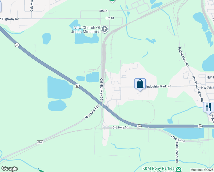 map of restaurants, bars, coffee shops, grocery stores, and more near 189 North Church Avenue in Mulberry