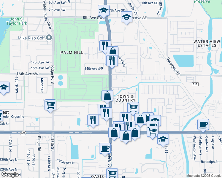 map of restaurants, bars, coffee shops, grocery stores, and more near 1799 Seminole Boulevard in Largo
