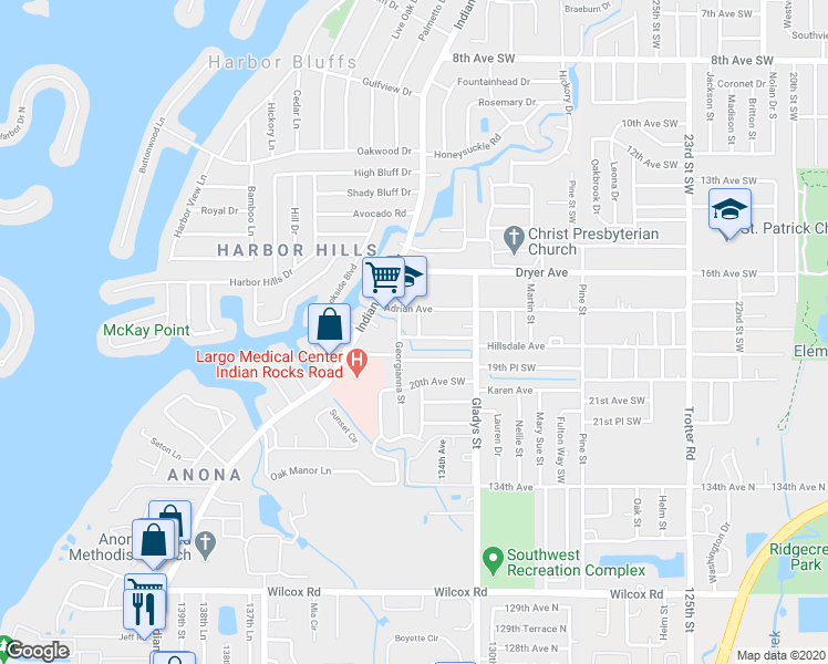 map of restaurants, bars, coffee shops, grocery stores, and more near 3371 Hillsdale Avenue in Largo