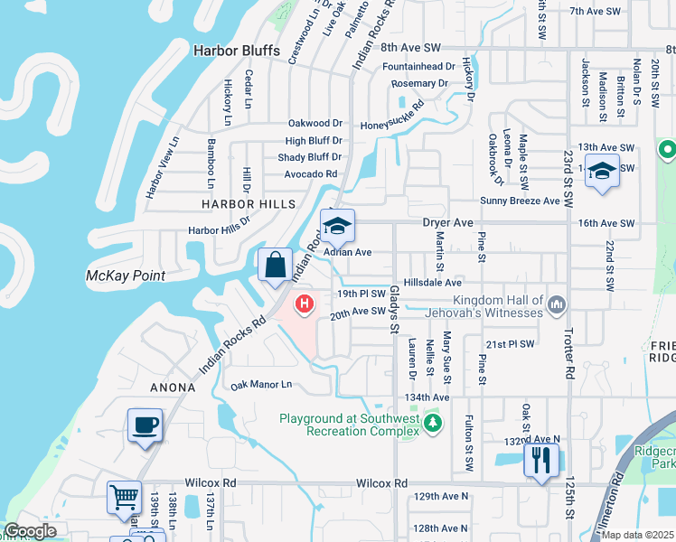 map of restaurants, bars, coffee shops, grocery stores, and more near 3371 Hillsdale Avenue in Largo
