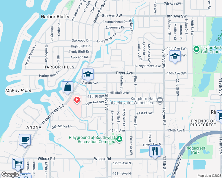 map of restaurants, bars, coffee shops, grocery stores, and more near 1734 Maiden Lane in Largo