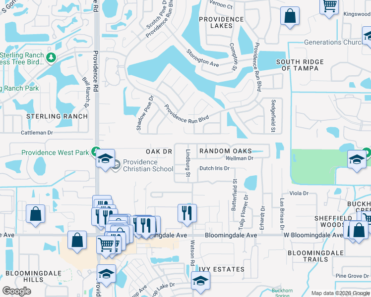 map of restaurants, bars, coffee shops, grocery stores, and more near 5407 Lindburg Street in Riverview