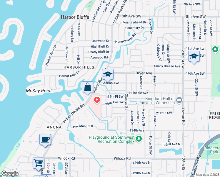 map of restaurants, bars, coffee shops, grocery stores, and more near 3371 Hillsdale Avenue in Largo