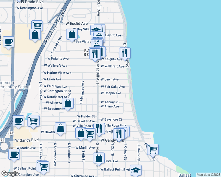 map of restaurants, bars, coffee shops, grocery stores, and more near 3013 West Chapin Avenue in Tampa