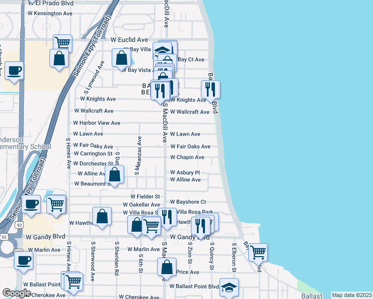 map of restaurants, bars, coffee shops, grocery stores, and more near 3013 West Chapin Avenue in Tampa