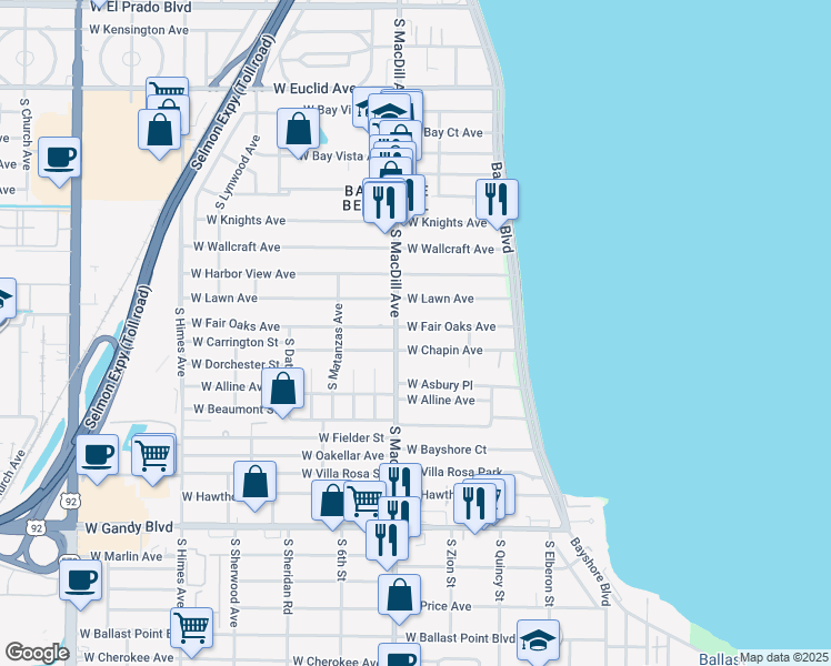 map of restaurants, bars, coffee shops, grocery stores, and more near 3013 West Chapin Avenue in Tampa