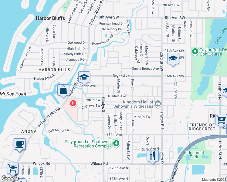map of restaurants, bars, coffee shops, grocery stores, and more near 1810 30th Lane Southwest in Largo