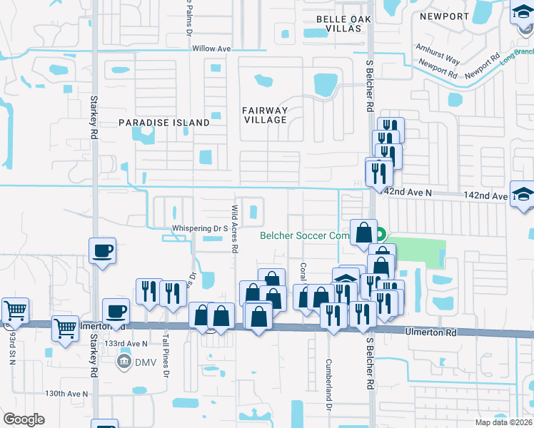 map of restaurants, bars, coffee shops, grocery stores, and more near 1719 Whispering Drive East in Largo