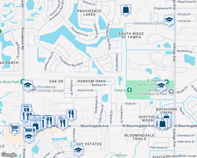 map of restaurants, bars, coffee shops, grocery stores, and more near 11519 Wellman Drive in Riverview
