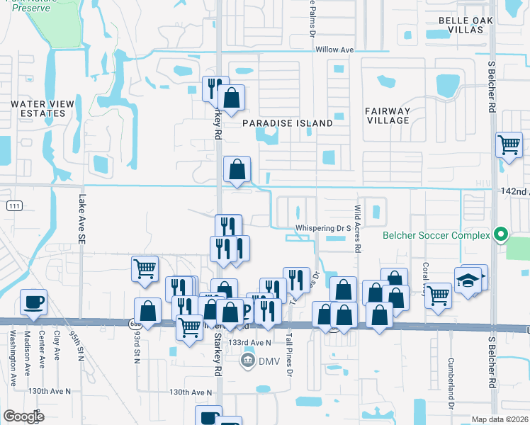 map of restaurants, bars, coffee shops, grocery stores, and more near 8747 Abbey Lane in Largo