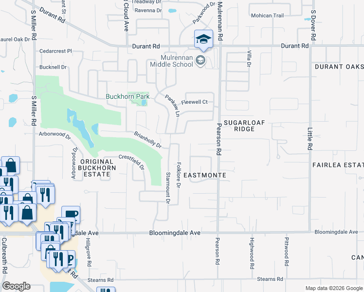 map of restaurants, bars, coffee shops, grocery stores, and more near 2909 Folklore Drive in Valrico