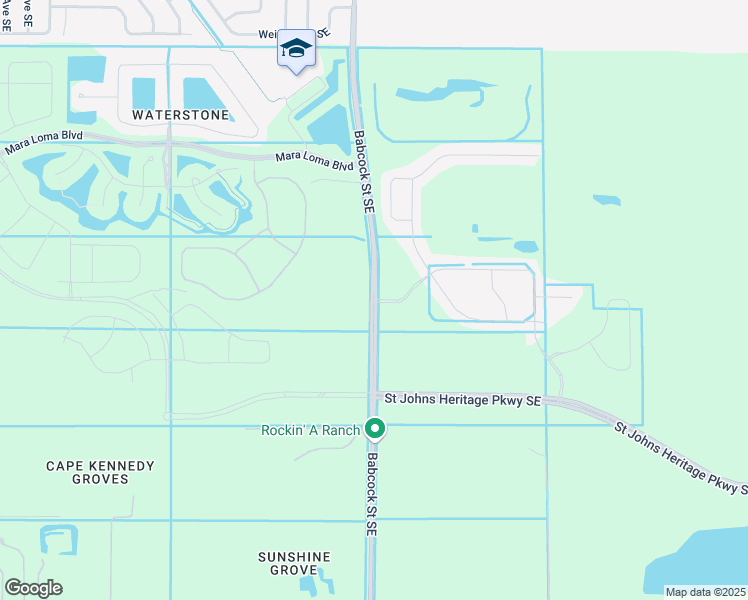 map of restaurants, bars, coffee shops, grocery stores, and more near 9105 Babcock Street Southeast in Palm Bay