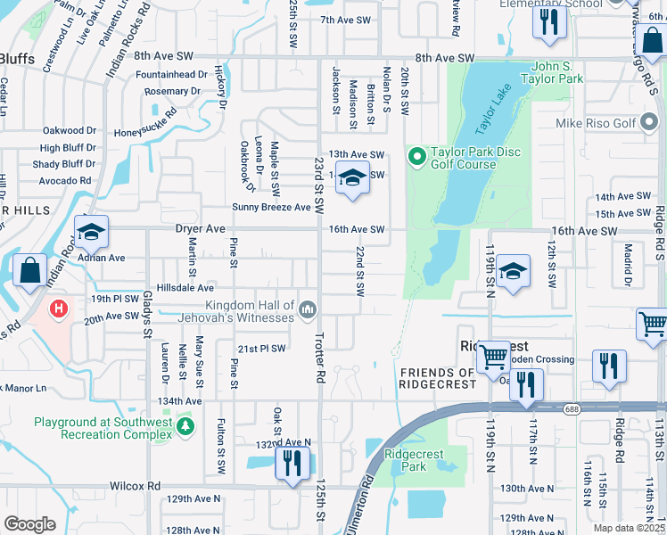 map of restaurants, bars, coffee shops, grocery stores, and more near 2276 18th Avenue Southwest in Largo