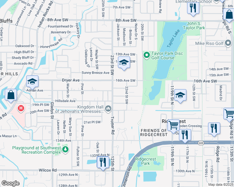 map of restaurants, bars, coffee shops, grocery stores, and more near 2276 18th Avenue Southwest in Largo