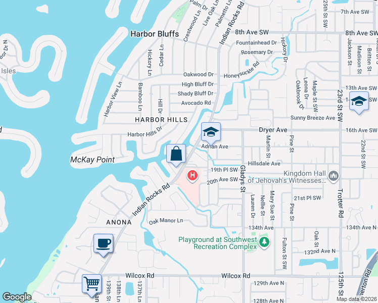 map of restaurants, bars, coffee shops, grocery stores, and more near 1835 Indian Rocks Road in Largo