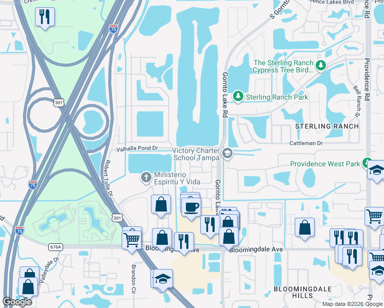 map of restaurants, bars, coffee shops, grocery stores, and more near 2005 River Turia Circle in Riverview