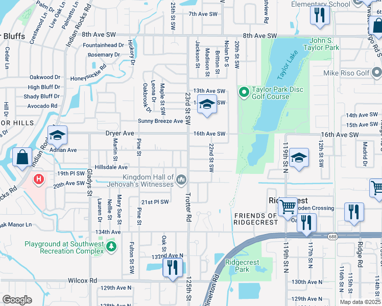 map of restaurants, bars, coffee shops, grocery stores, and more near 1741 Trotter Road in Largo