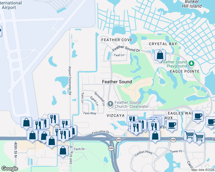 map of restaurants, bars, coffee shops, grocery stores, and more near 3000 Heron Place in Clearwater