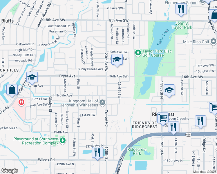 map of restaurants, bars, coffee shops, grocery stores, and more near 1630 Trotter Road in Largo
