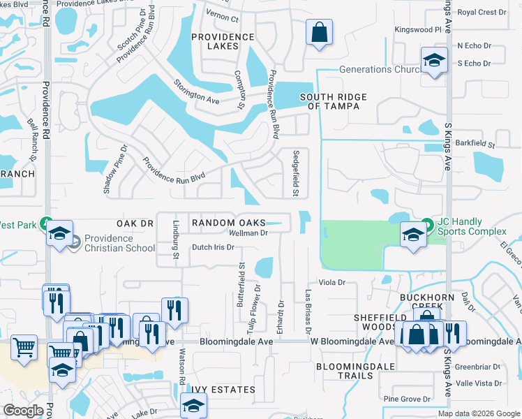 map of restaurants, bars, coffee shops, grocery stores, and more near 11528 Wellman Drive in Riverview