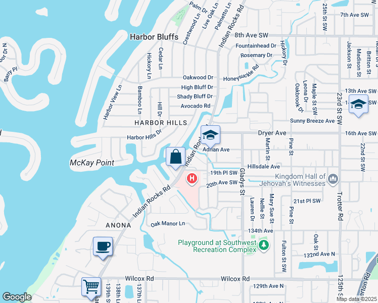 map of restaurants, bars, coffee shops, grocery stores, and more near 1680 Indian Rocks Road in Largo