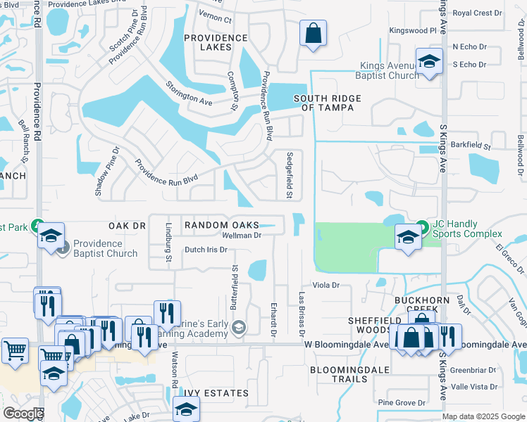 map of restaurants, bars, coffee shops, grocery stores, and more near 11534 Wellman Drive in Riverview