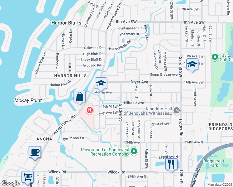 map of restaurants, bars, coffee shops, grocery stores, and more near 3258 Adrian Avenue in Largo