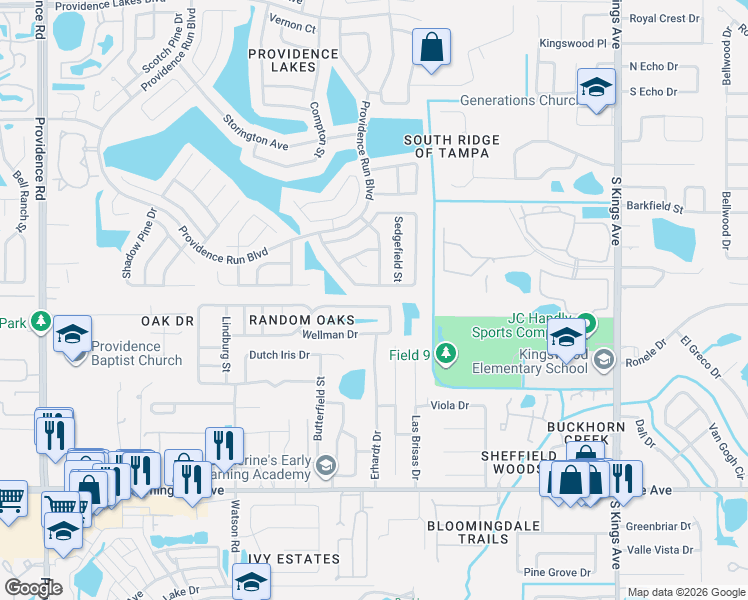map of restaurants, bars, coffee shops, grocery stores, and more near 11540 Wellman Drive in Riverview