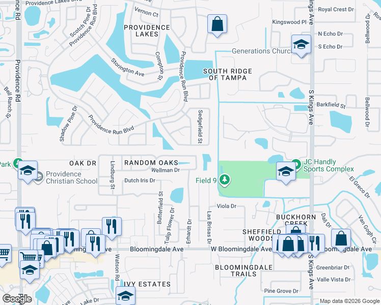 map of restaurants, bars, coffee shops, grocery stores, and more near 11542 Wellman Drive in Riverview